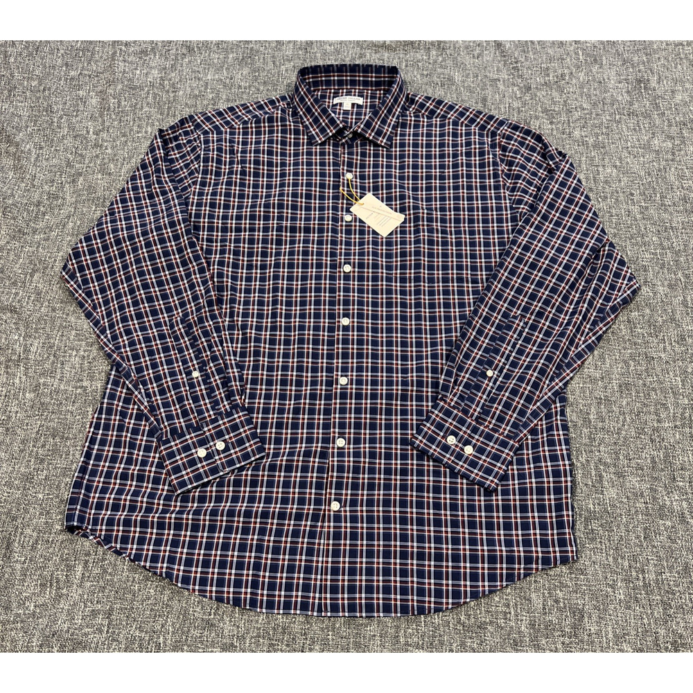 Peter Millar Mens Longsleeve Button Up Shirt Size XL Navy Plaid Summer Comfort